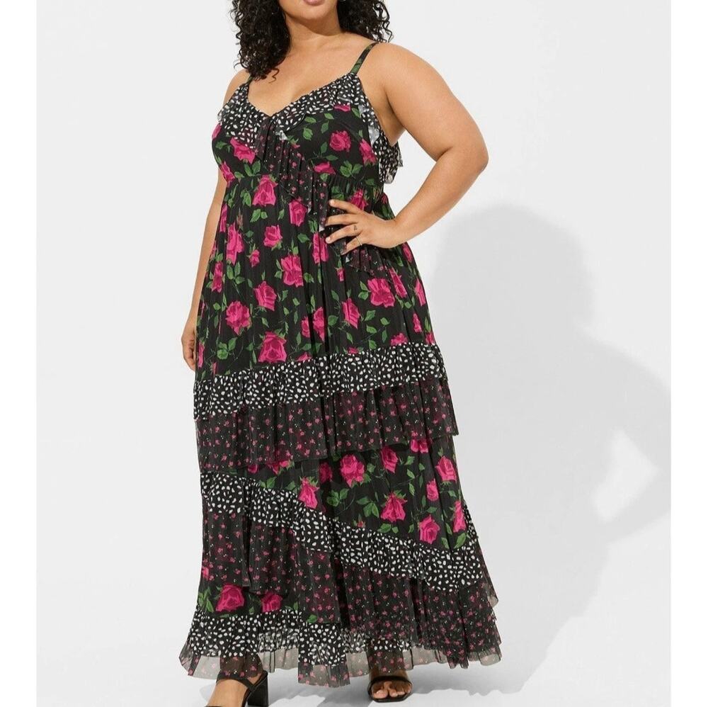 6X NWT Torrid Plus Betsey Johnson Ruffle Mesh Tiered Floral Maxi Dress Size